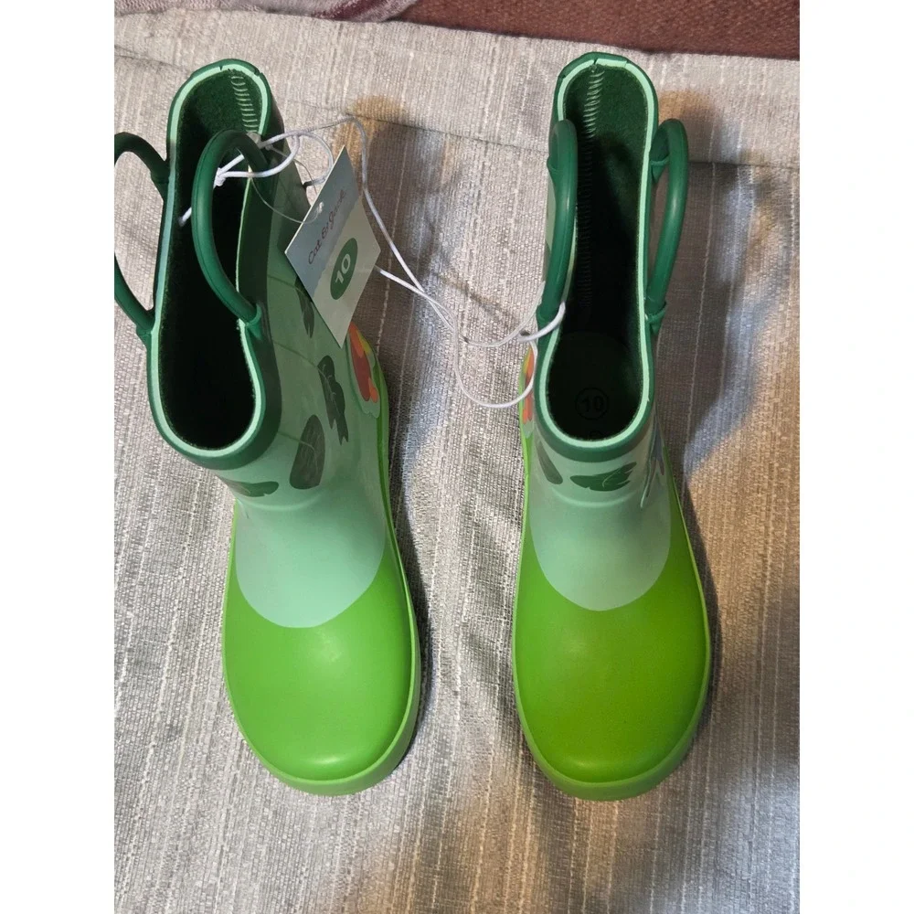Cat & Jack Toddler Green Caterpillar Rain Boots Pull On Handles Size 10